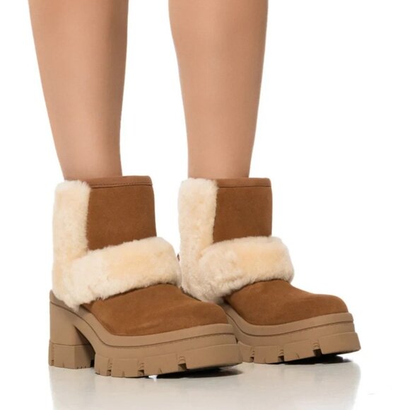 UGG Brooklyn Sunburst Platform Boots Womens US 10 Chestnut Suede $200 NEW - Picture 1 of 11